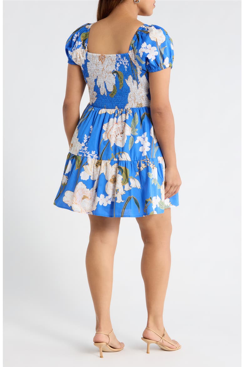 Roswell Floral Smocked Minidress, Alternate, color, BLUE-CREAM