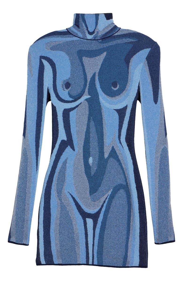 Balmain Trompe l'Oeil Jacquard Long Sleeve Knit Body-Con Dress, Alternate, color, 