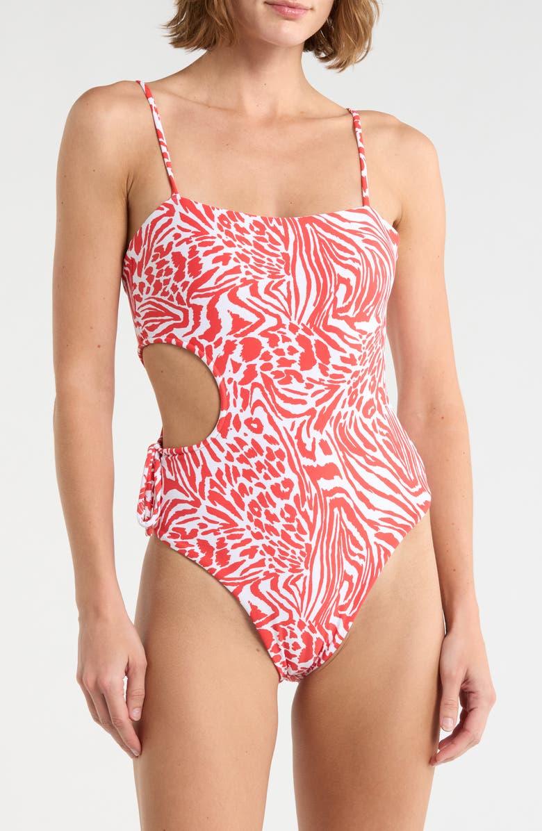 Maaji Ann Side Cutout One-Piece Swimsuit, Main, color, Red