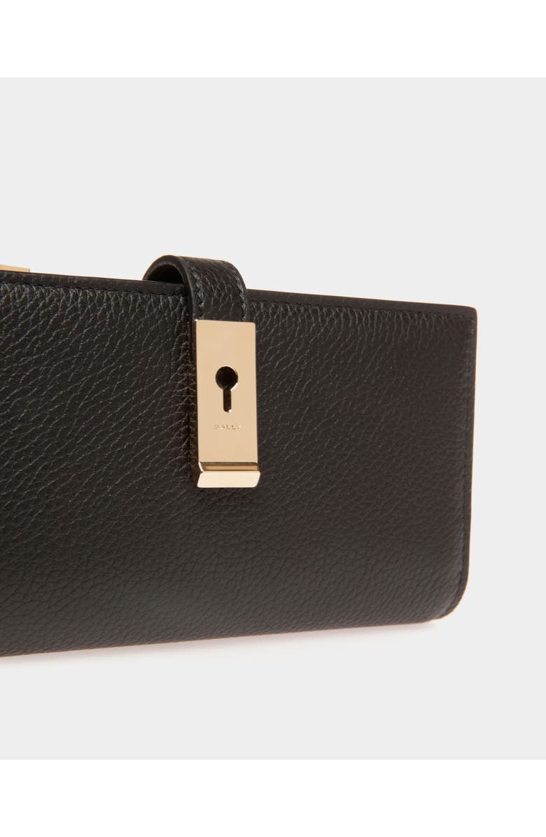 Bally Lock Me Long Wallet in Grained Leather, Alternate, color, Black