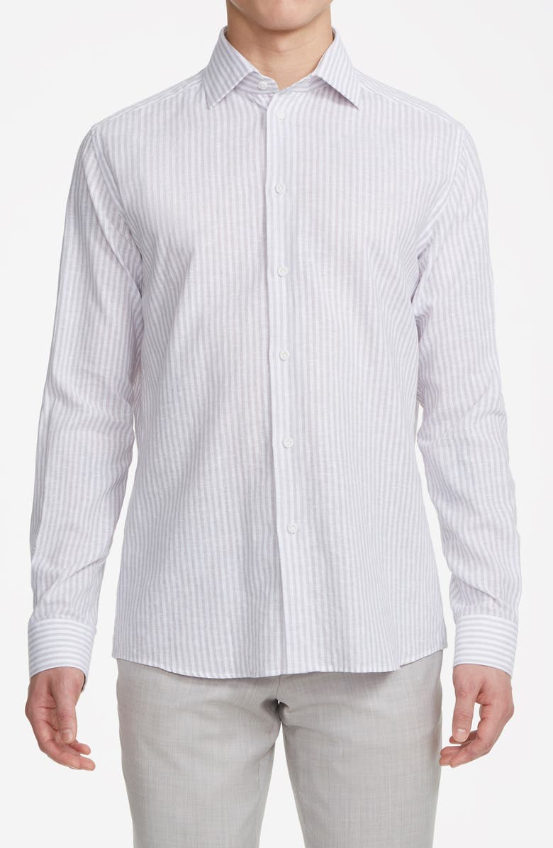 Jack Victor Abbott Stripe Linen & Cotton Dress Shirt, Alternate, color, 