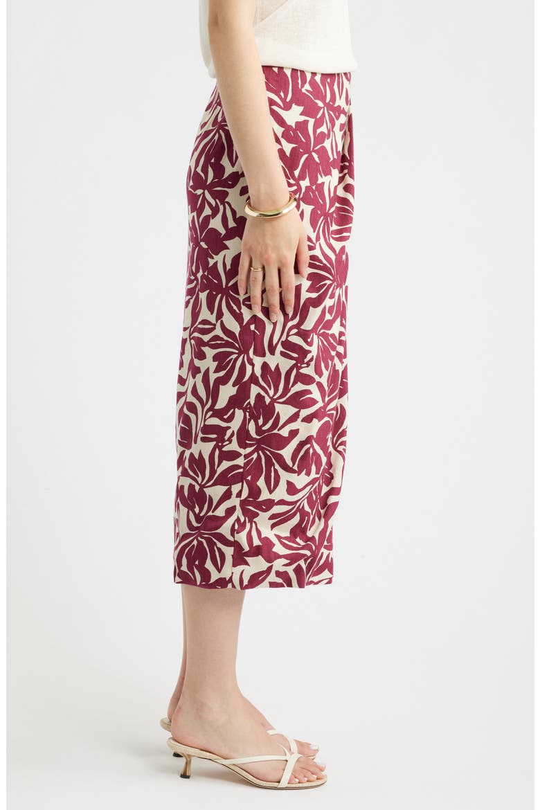 Linen Blend Wrap Midi Skirt, Alternate, color, BEIGE- BURGUNDY FIRA BLOOM