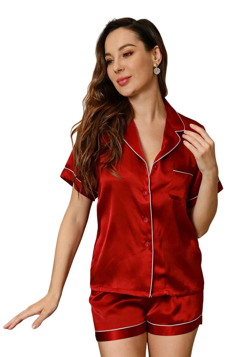 Pure Silk Pajamas Short Pjs Set Two-Piece, Main, color, Wine