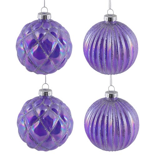Northlight Shiny Glittered Iridescent Glass Ball Christmas Ornaments In Purple