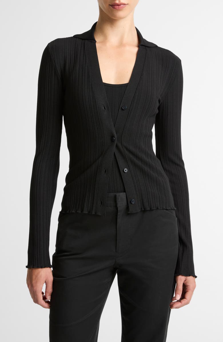 Vince Johnny Collar Rib Cardigan, Main, color, Black