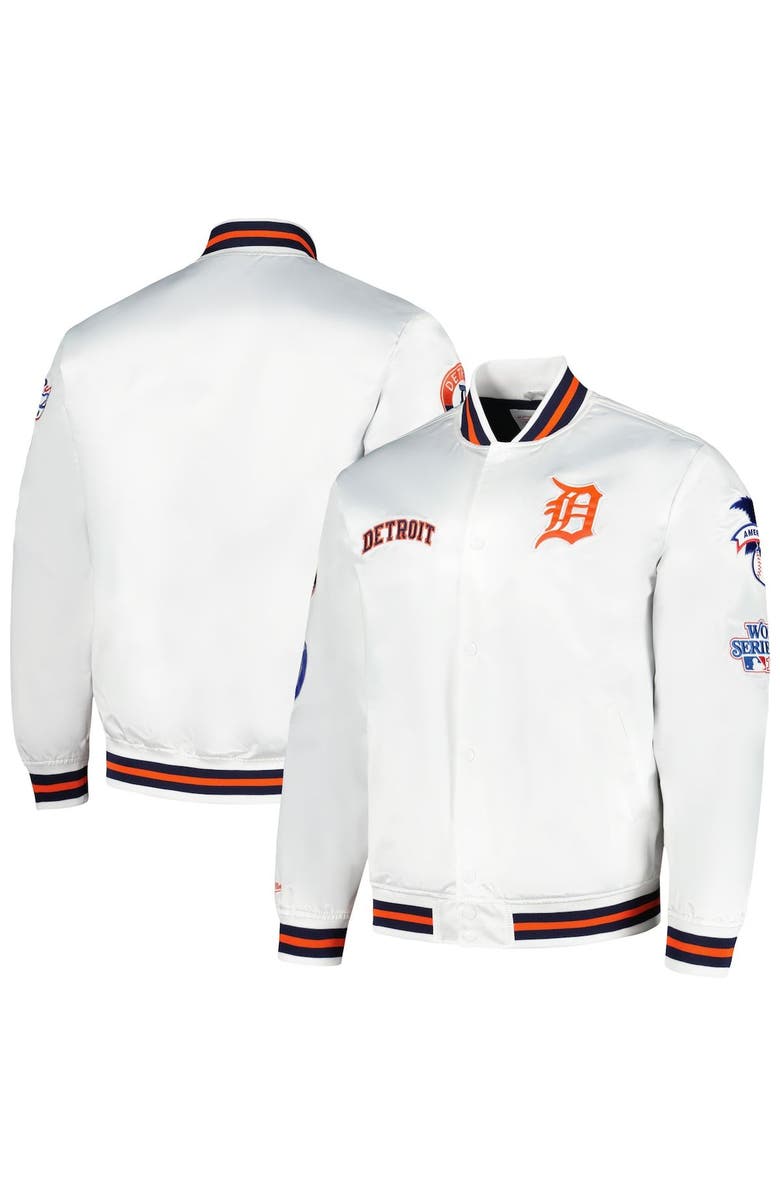 Mitchell & Ness Men's Mitchell & Ness White Detroit Tigers City Collection Satin Full-Snap Varsity Jacket, Alternate, color, 