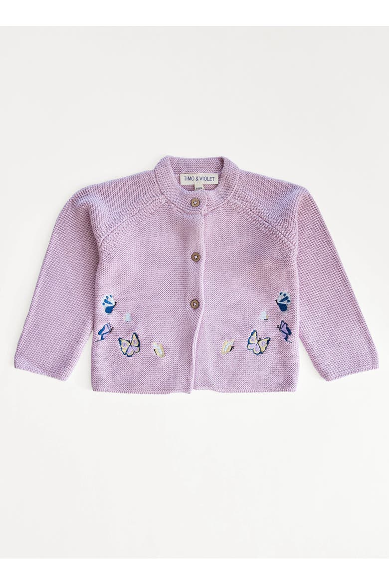 Embroidered Butterfly Knit Cardigan, Main, color, Purple