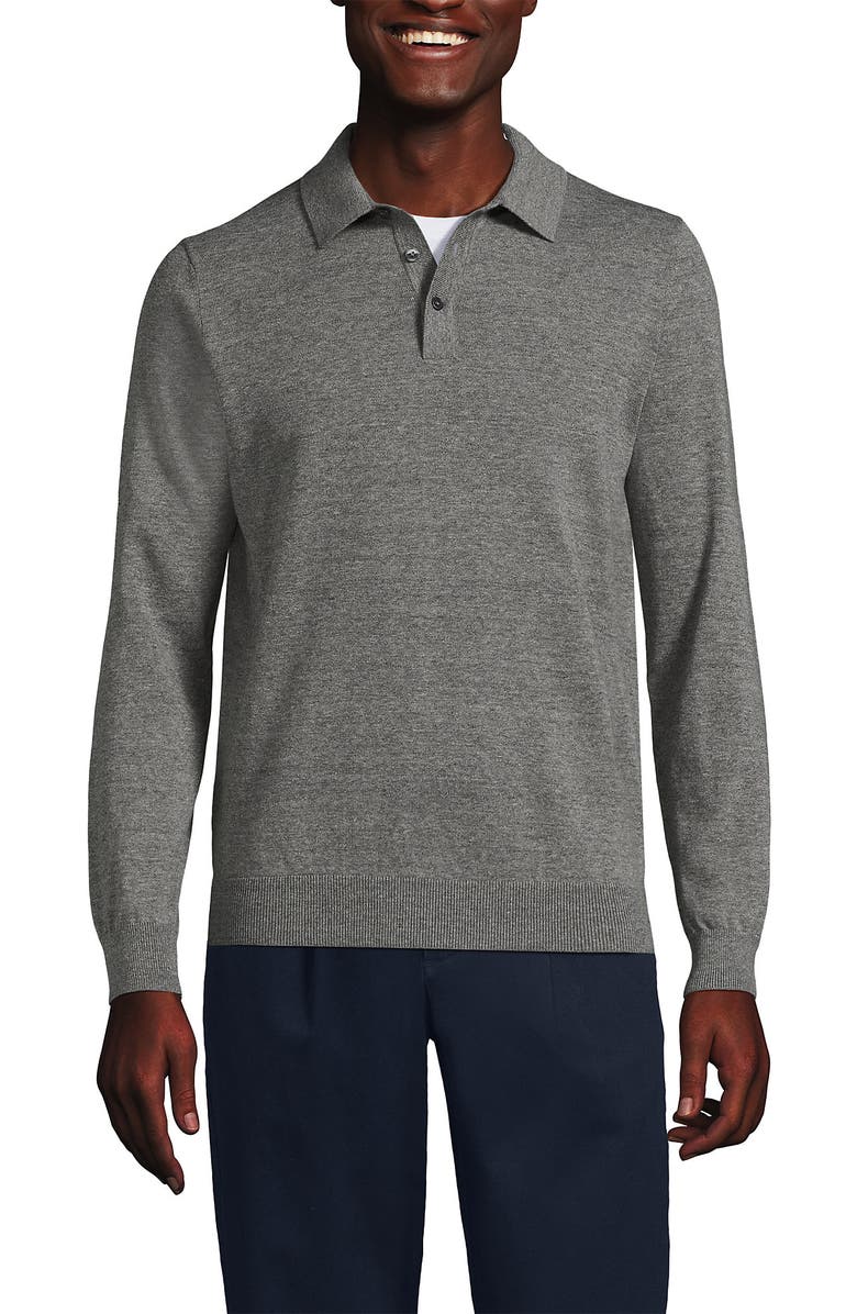 Lands' End Long Sleeve Cotton Sweater Polo, Main, color, 