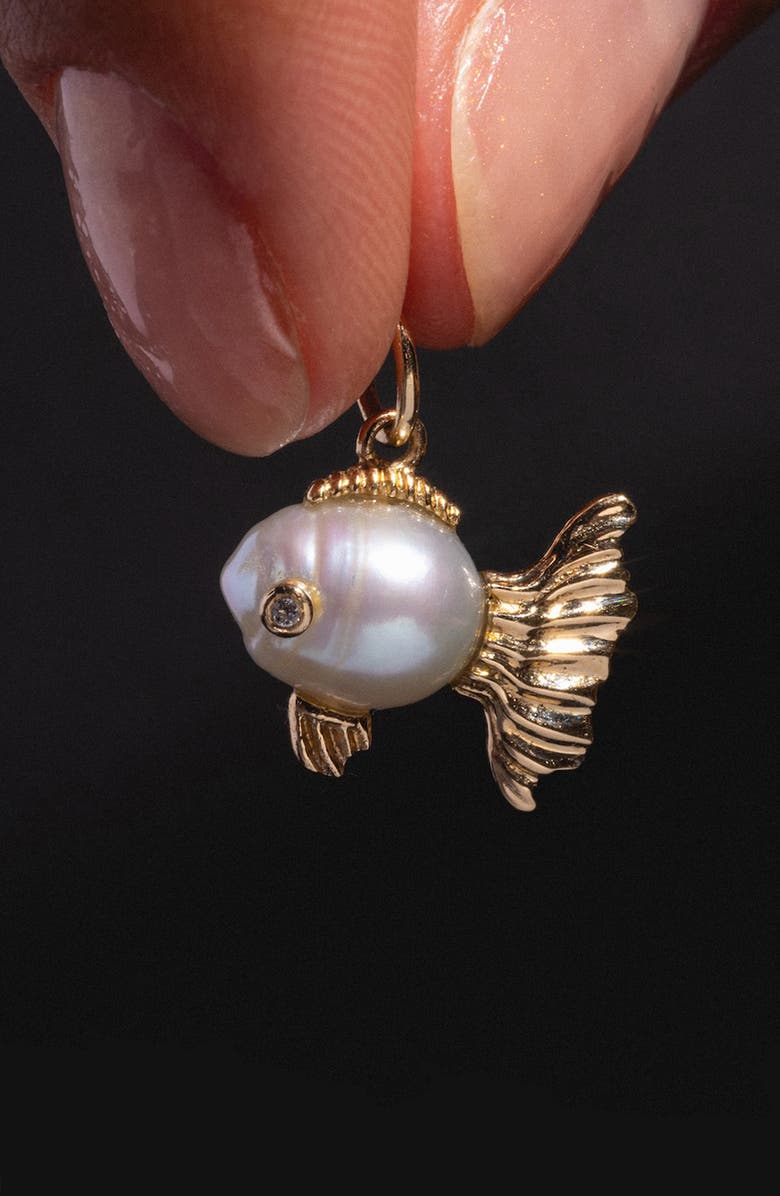 Local Eclectic Solid 9K Gold & Pearl Fish Charm, Alternate, color, Gold