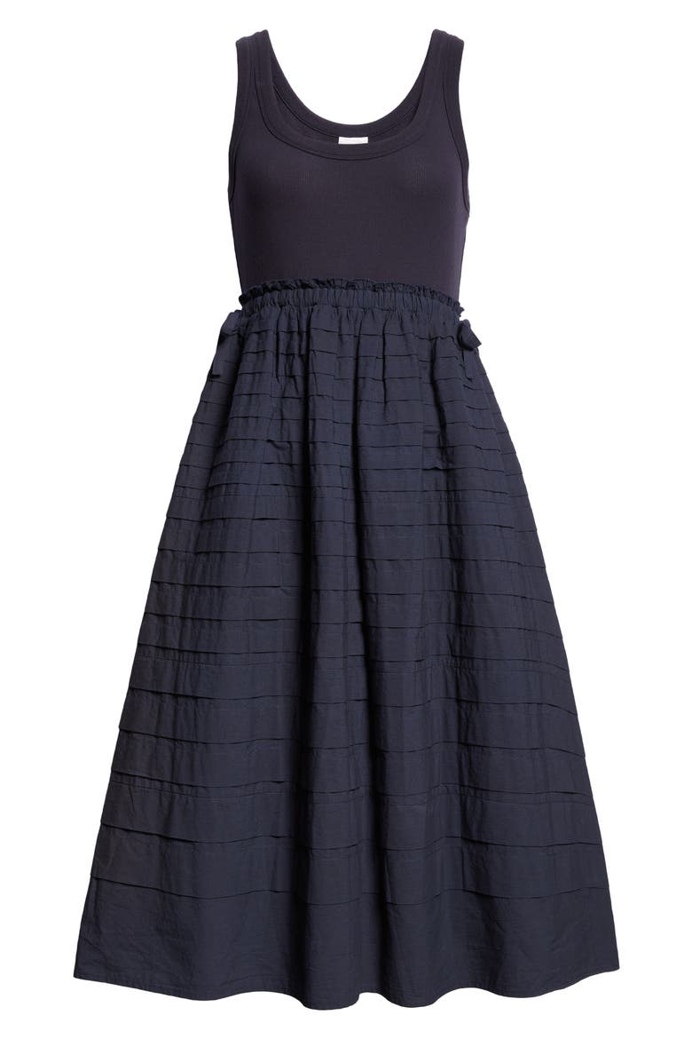 Akira Mixed Media Stretch Cotton Tank Dress, Alternate, color, NAVY
