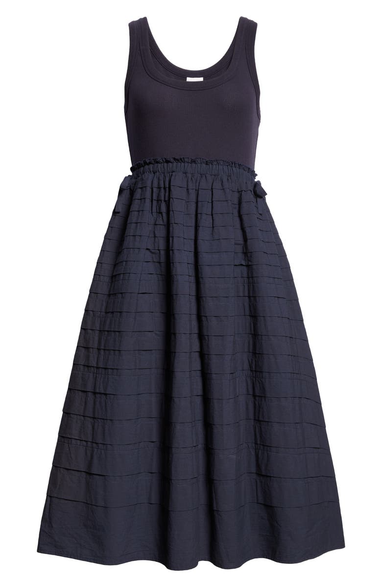 Cinq à Sept Akira Mixed Media Stretch Cotton Tank Dress, Alternate, color, Navy