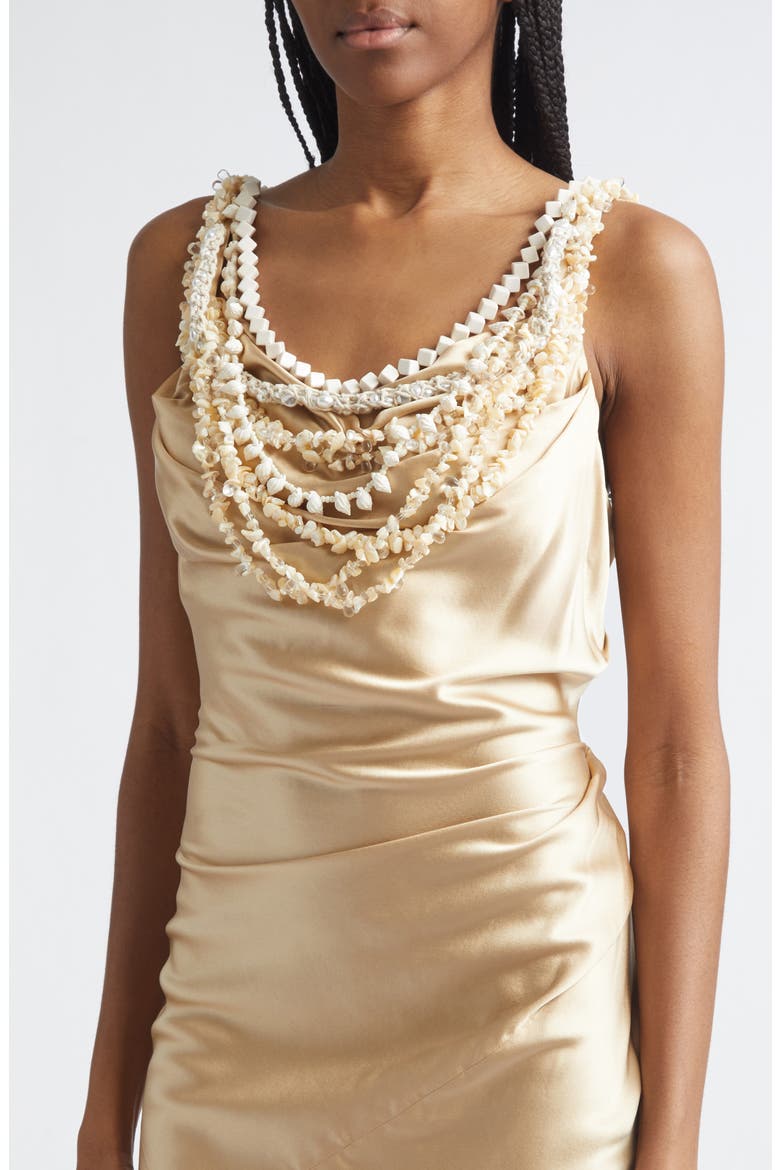 Shell Garland Draped Silk Gown, Alternate, color, GOLD/ BEIGE