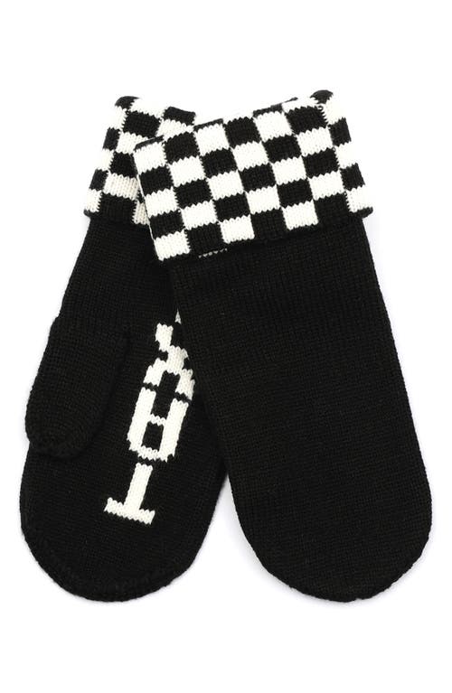 Kate Spade New York Taxi Checkboard Wool-blend Mittens In Black