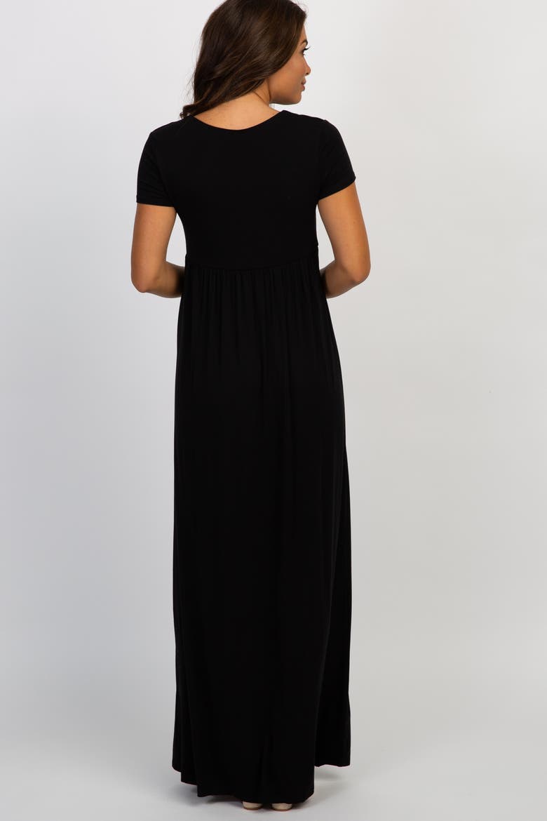 Navy Draped Maternity/Nursing Maxi Dress, Alternate, color, Black