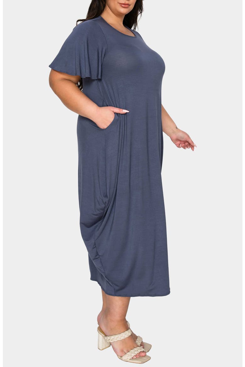 Liz Flutter Sleeve Midi Dress, Alternate, color, CHARCOAL