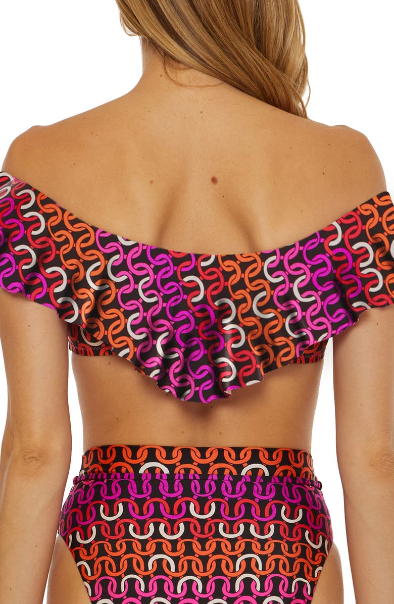 Trina Turk Echo Ruffle Off the Shoulder Bandeau Bikini Top, Alternate, color, Pink