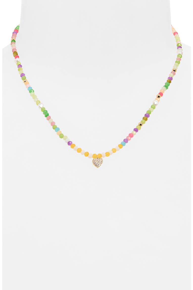Beaded CZ Heart Pendant Necklace, Alternate, color, RAINBOW MULTI- GOLD
