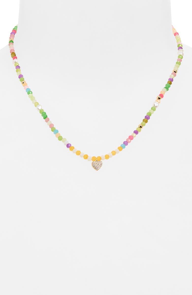 Leith Beaded CZ Heart Pendant Necklace, Alternate, color, Rainbow Multi- Gold