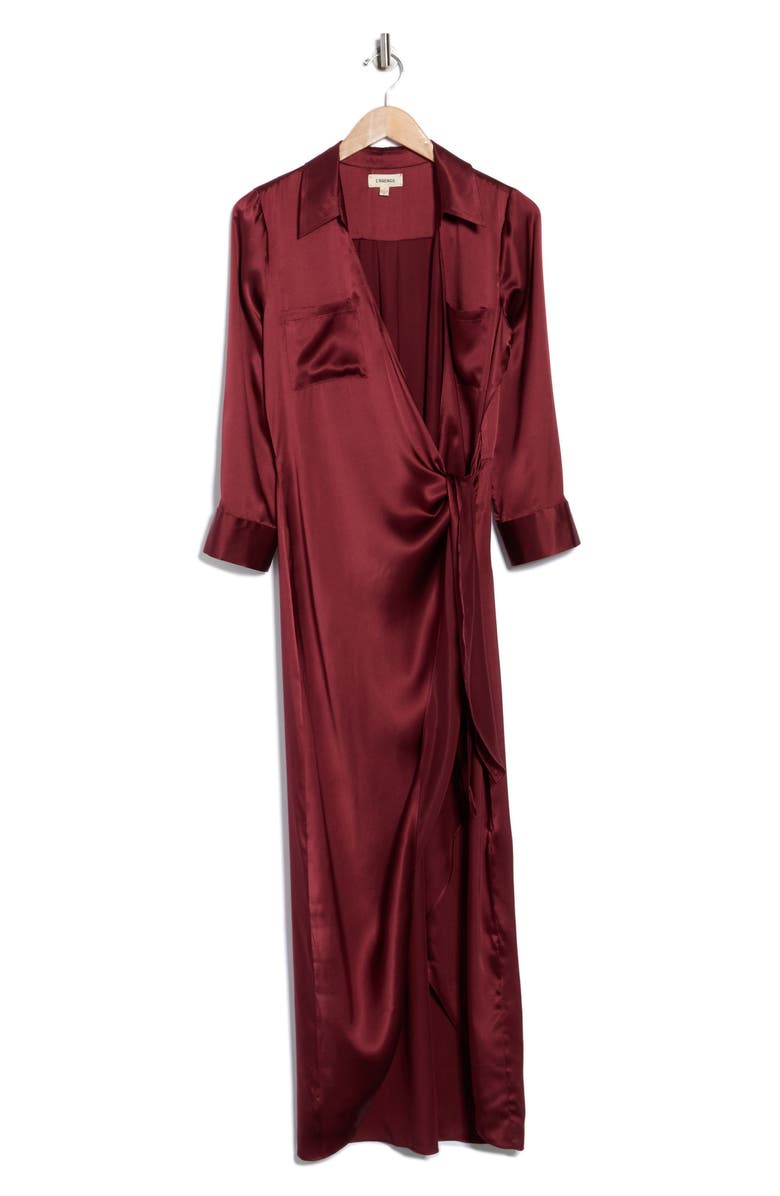 L'AGENCE Kadi Long Silk Wrap Dress, Alternate, color, Dark Wine