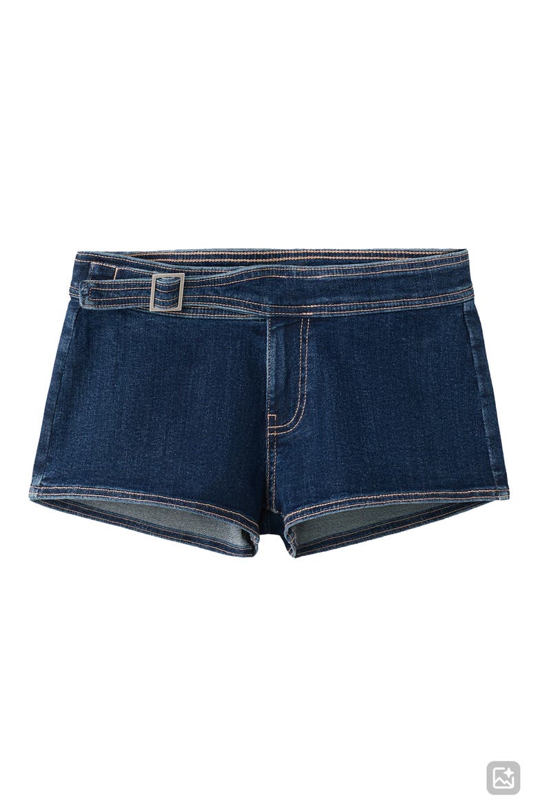 Belted Denim Minishorts, Alternate, color, DARK BLUE