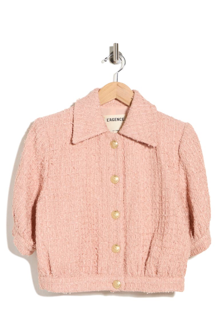 Cove Tweed Elbow Sleeve Crop Jacket, Alternate, color, DUSTY PINK