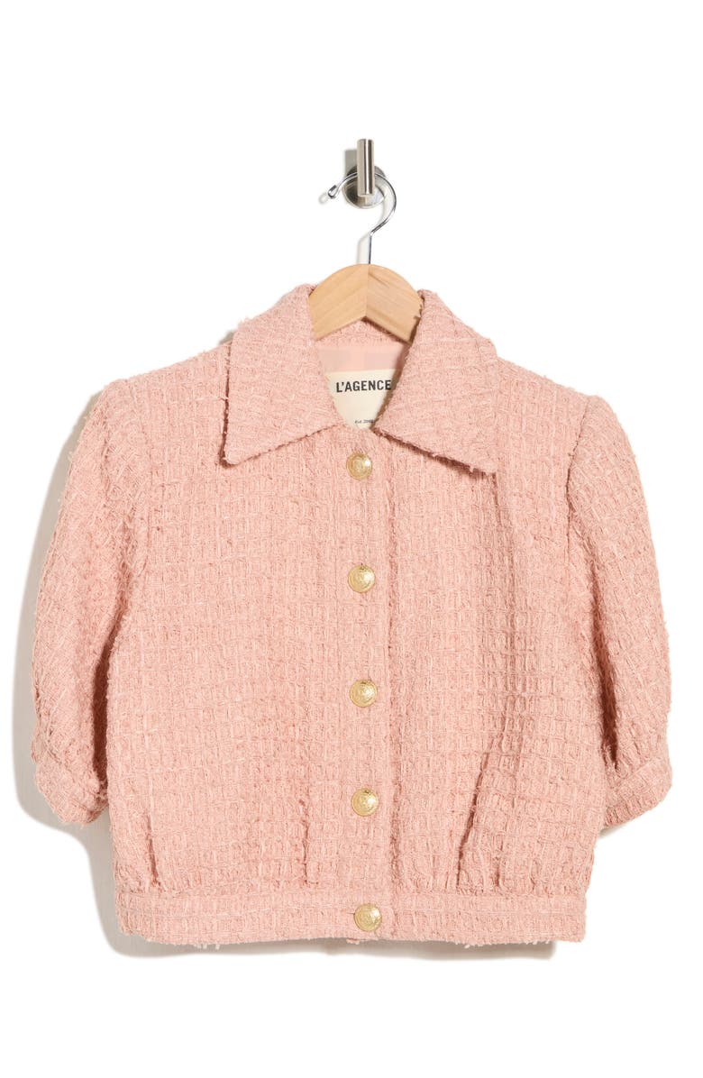 L'AGENCE Cove Tweed Elbow Sleeve Crop Jacket, Main, color, Dusty Pink