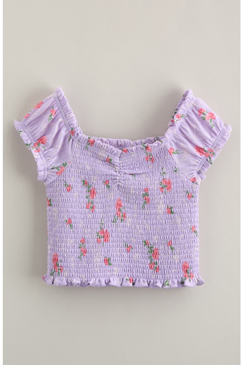 Kids' Floral Smocked Top, Main, color, PURPLE SECRET BOW FLORAL