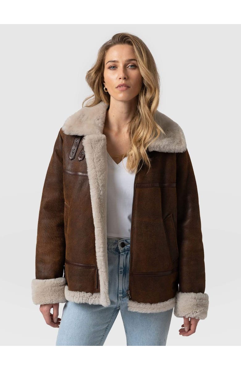 Saint + Sofia Amelia Aviator Jacket, Main, color, Black