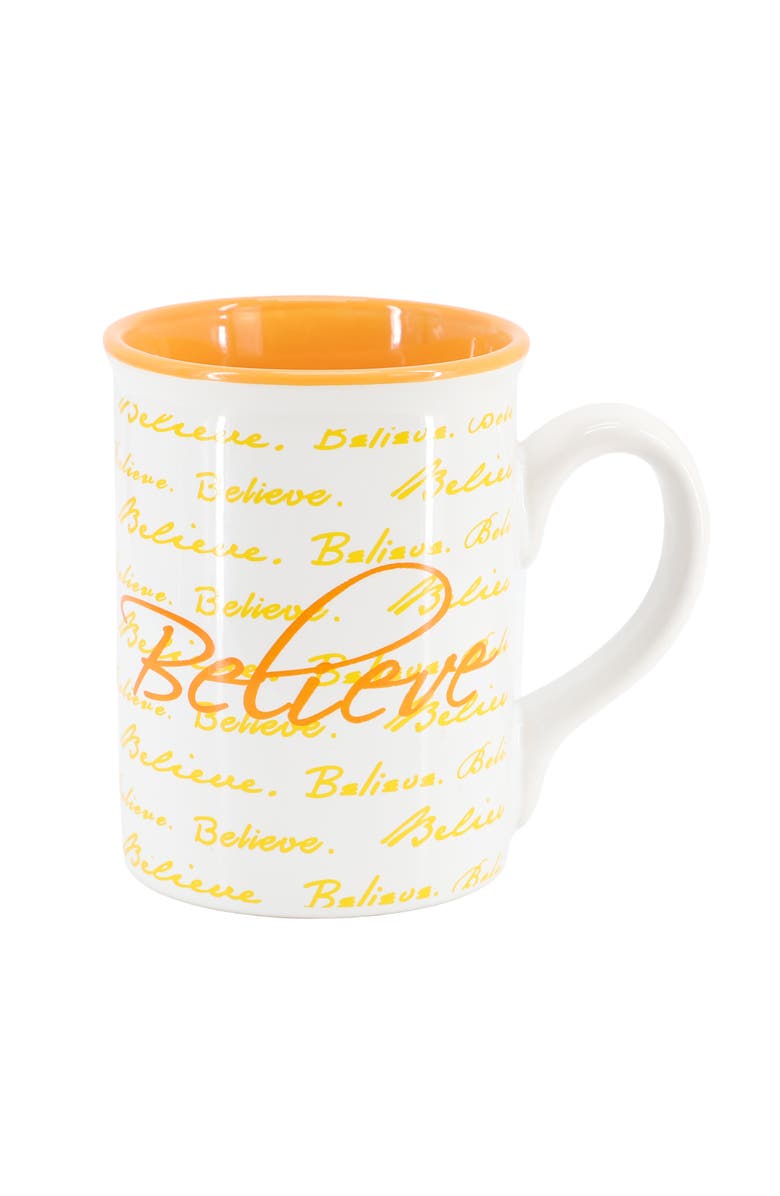 Gibson Home Inspirational Words Believe 4 Piece 16 Ounce Stoneware Mug Set, Alternate, color, Orange