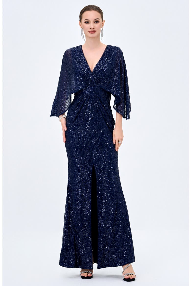 Oprah Cape Gown, Main, color, NAVY