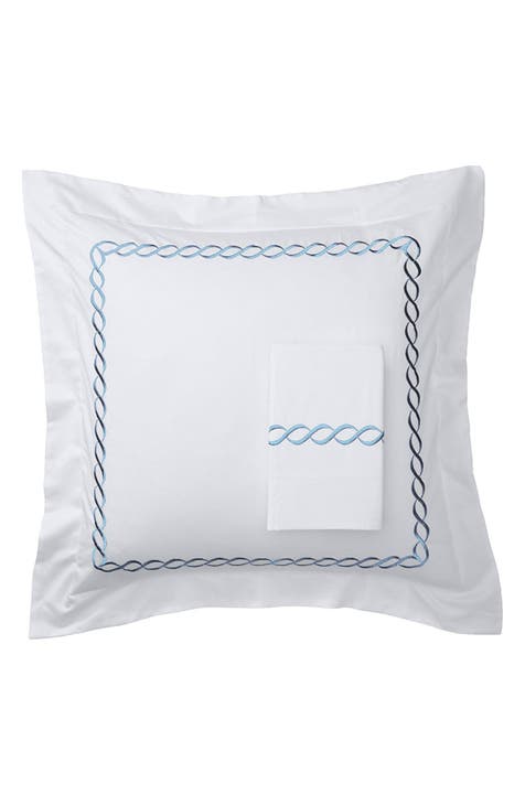 Blue Rope Embroidered 600 Thread Count Cotton 26" Square Pillow Shams - Set of 2