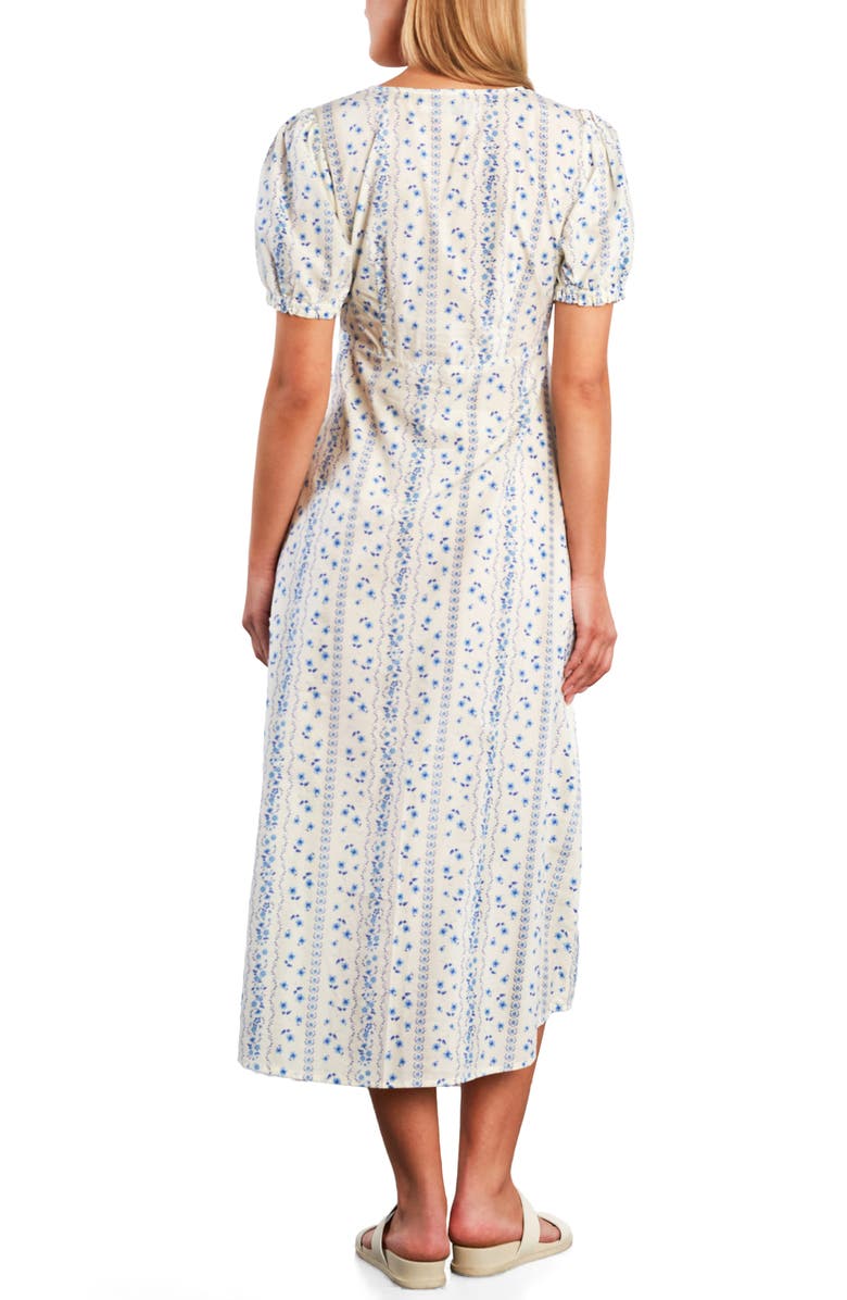 Billy T Sunbeam Print Puff Sleeve Midi Dress, Alternate, color, Blue Floral Wallpaper