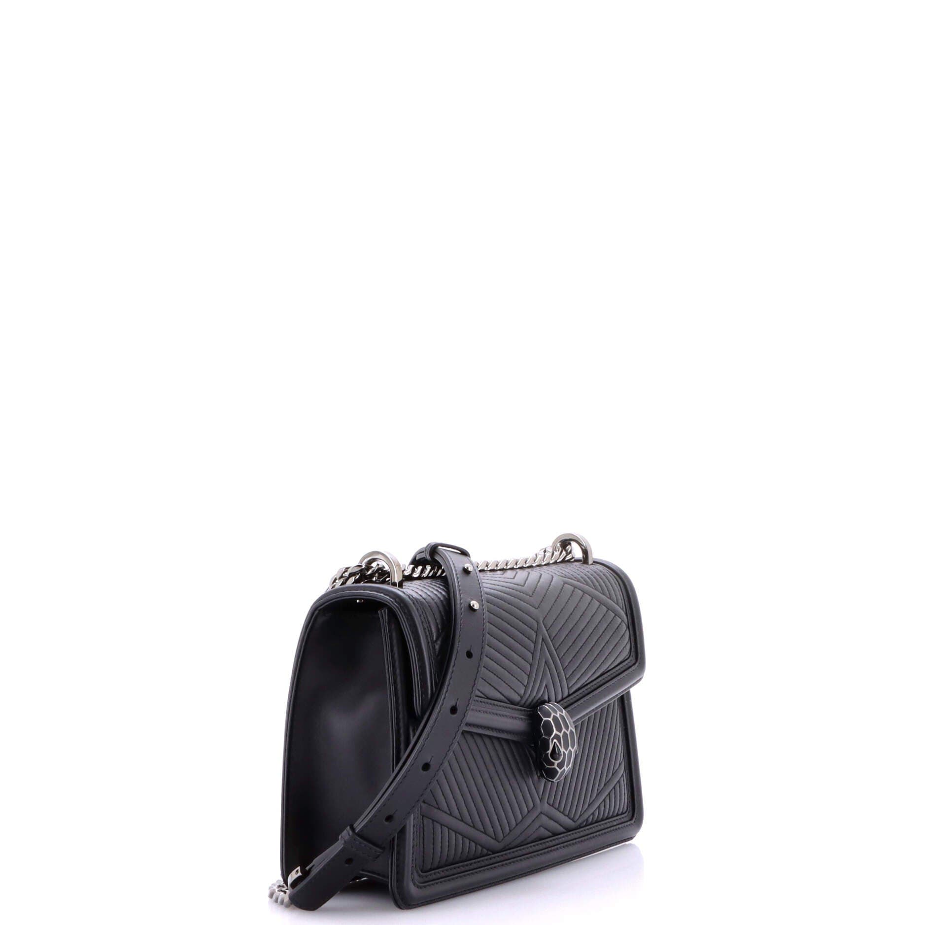 Serpenti Forever Shoulder Bag Quilted Leather Small, Alternate, color, Black