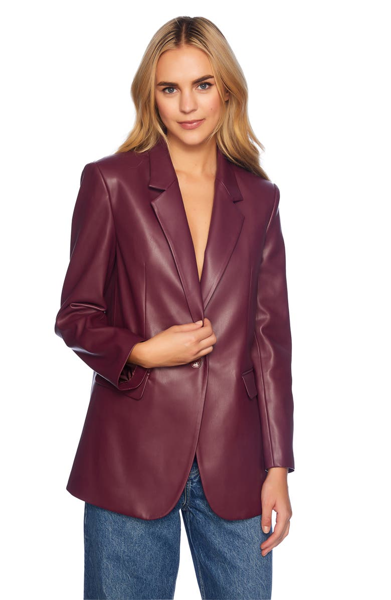 Susana Monaco Faux Leather One-Button Boyfriend Blazer, Alternate, color, Malbec