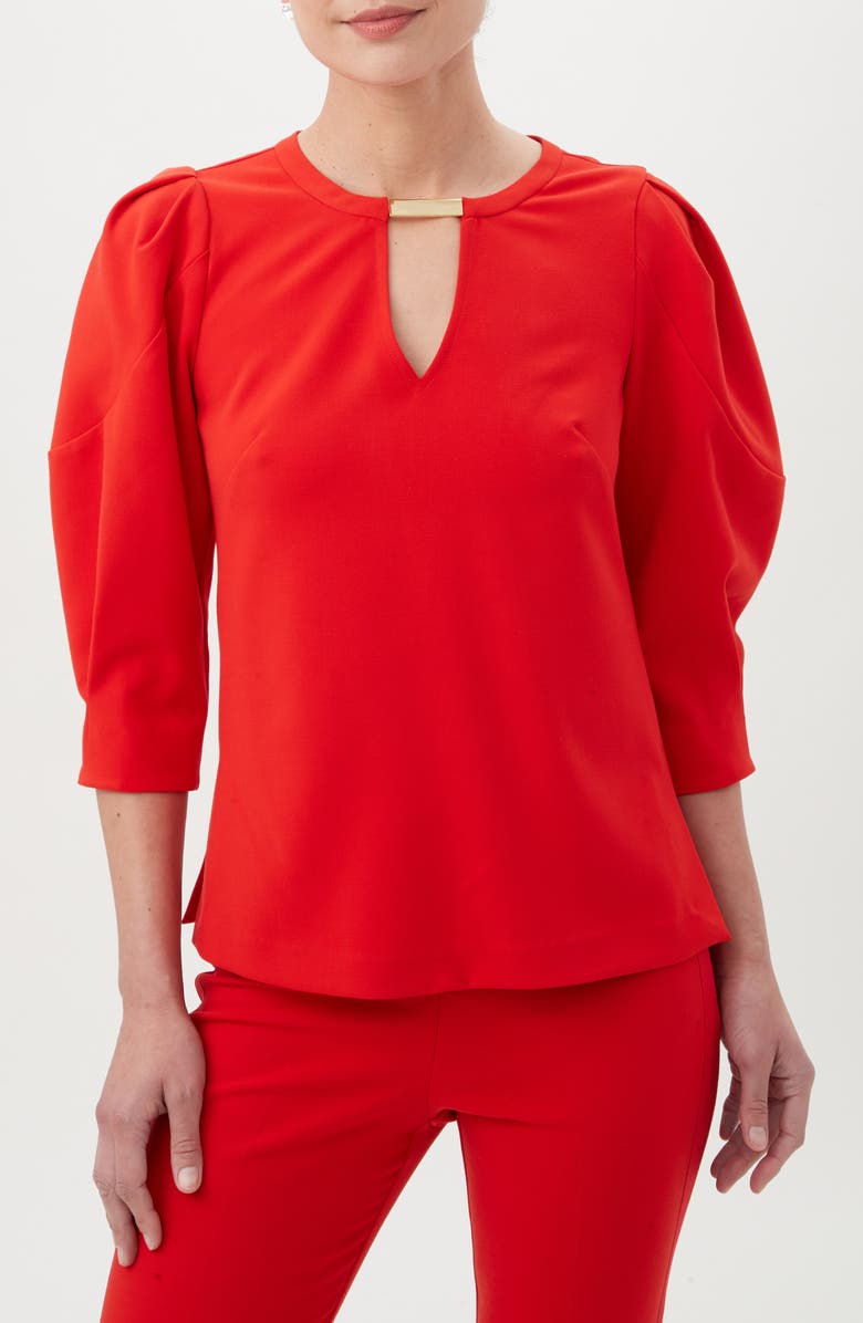 Trina Turk Emiko Puff Sleeve Top, Main, color, Reina Red