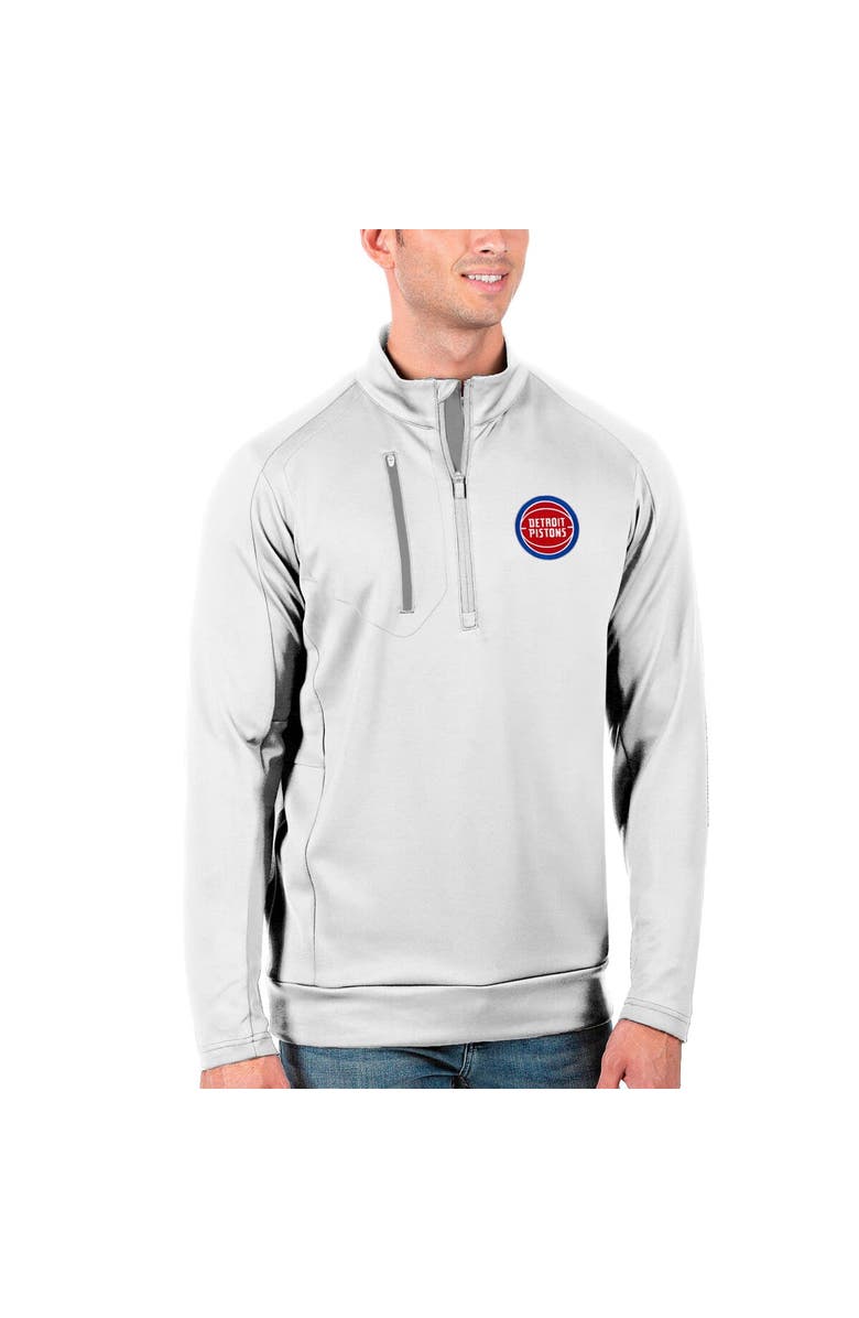 ANTIGUA Men's Antigua White Detroit Pistons Generation Quarter-Zip Pullover Jacket, Alternate, color, 
