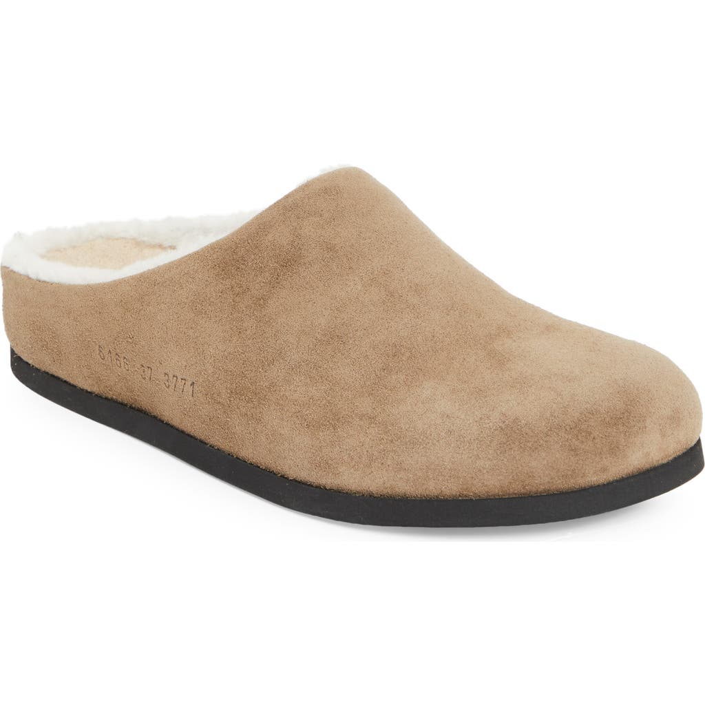 Common Projects Suede & Genuine Shearling Clog In Brown