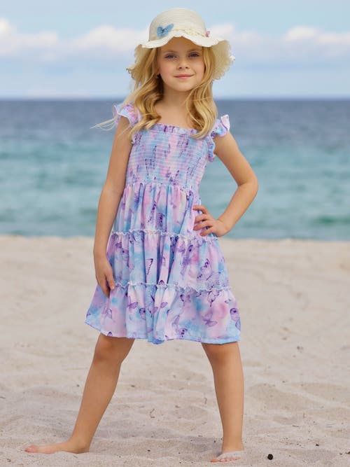 Mia Belle Girls Kids' Spring Butterflies Smocked Tiered Dress