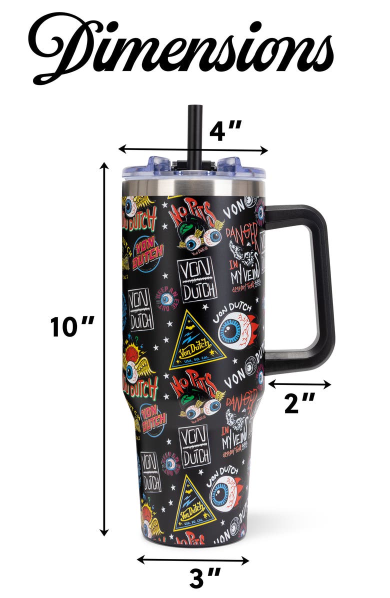 Von Dutch 40oz Double Walled Insulated Stainless Steel Tumbler, Alternate, color, Black Jax