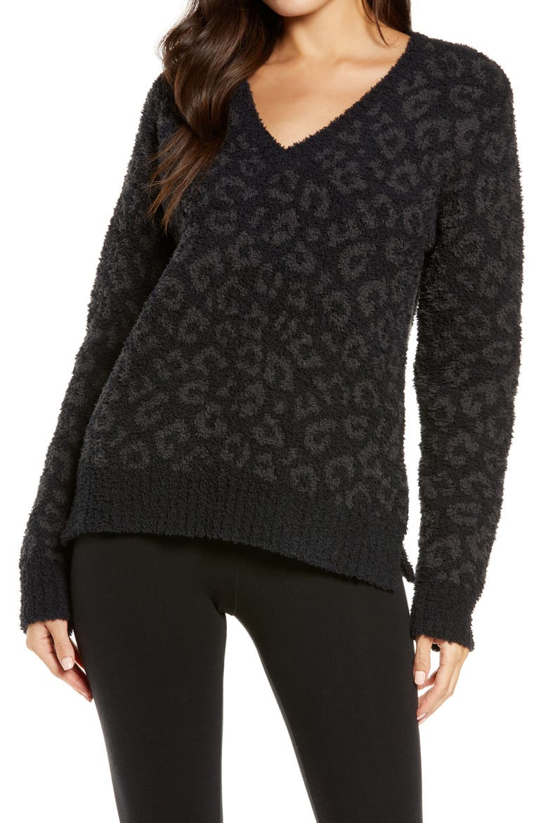 UGG Cecilia V-Neck Sweater, Main, color, BLACK LEOPARD