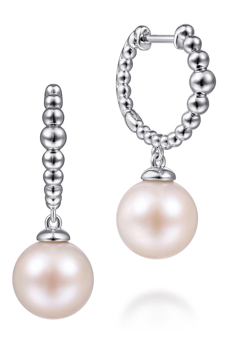 Bujukan Pearl Drop Sterling Silver Huggie Hoop Earrings, Main, color, STERLING SILVER