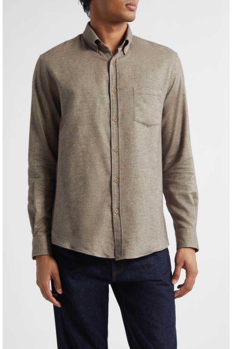 Brushed Cotton Flannel Button-Down Shirt, Main, color, LIGHT BROWN MELANGE