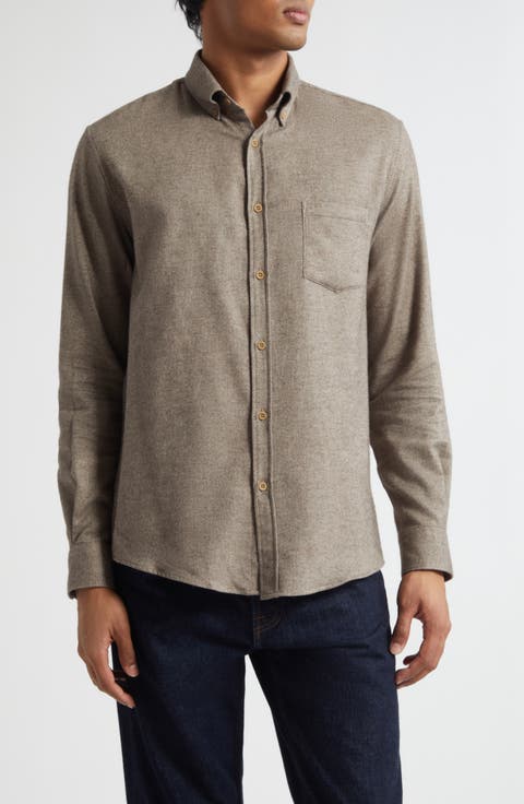 Brushed Cotton Flannel Button-Down Shirt