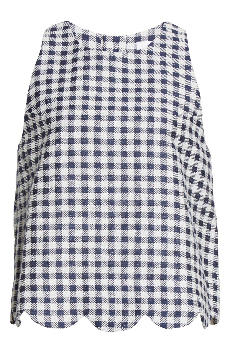 Lisa Marie Fernandez Scallop Gingam Bouclé Trapeze Top, Alternate, color,