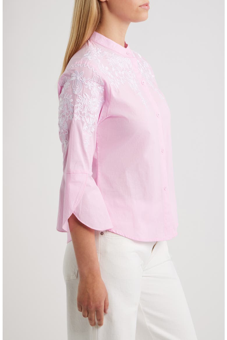 Veronique Embroidered Cotton Button-Up Shirt, Alternate, color, PINK