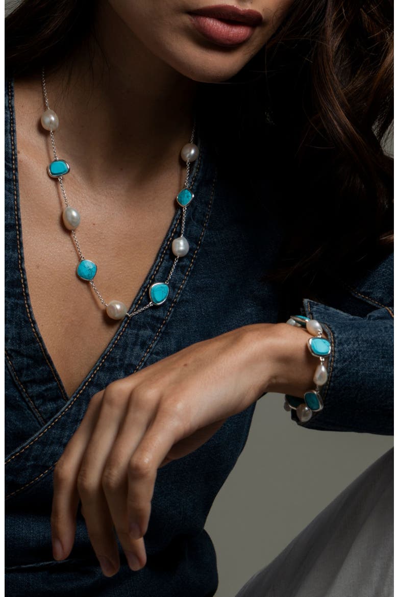 Turquoise & Pearl Pebble Bracelet, Alternate, color, Sterling Silver