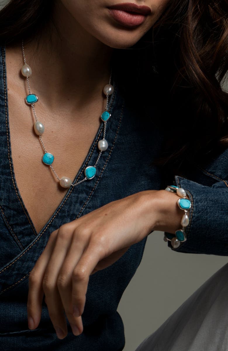 Dower & Hall Turquoise & Pearl Pebble Bracelet, Alternate, color, Sterling Silver