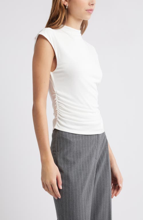 Open Edit Funnel Neck Cap Sleeve Top In Ivory Cloud