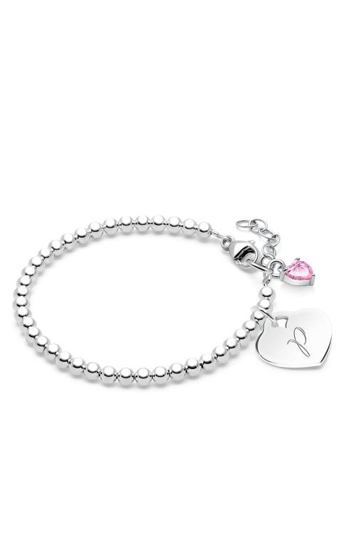 Tiny Blessings Sterling Silver 3mm Beads & Engraved Initial 5.25" Bracelet In Metallic
