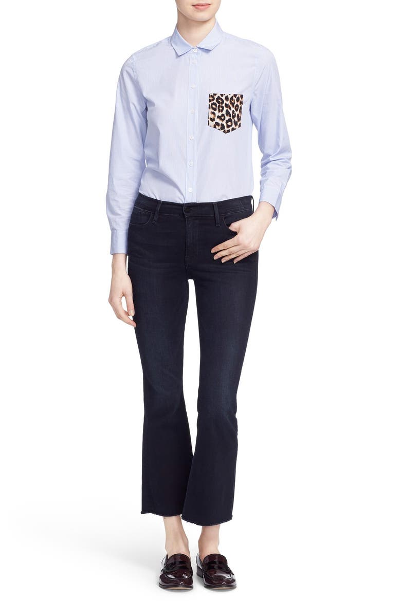 'Leema' Pocket Detail Stripe Cotton Shirt, Alternate, color, BLUE